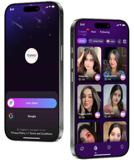 Camzy application screens
